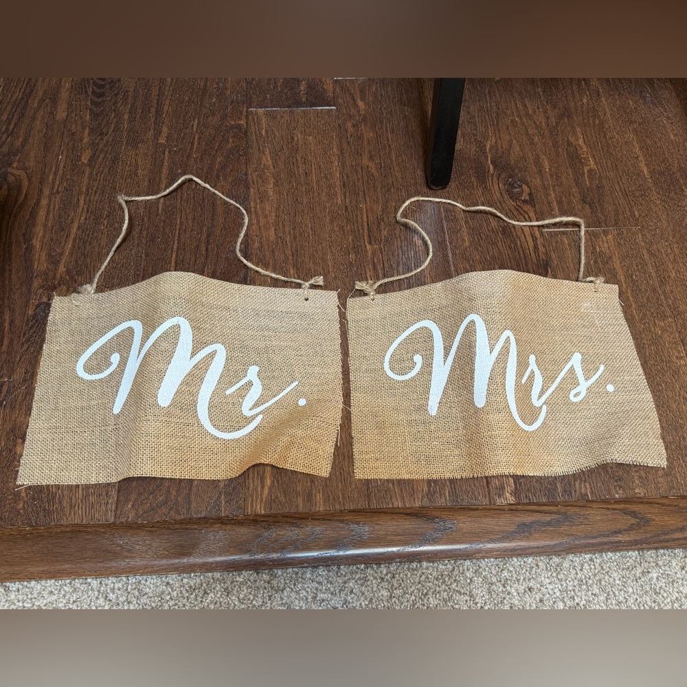 Mr. and Mrs. Burlap Wedding Signs